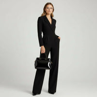 Eleganter Jumpsuit für Damen mit Wickeloptik und langen Ärmeln – Schwarz