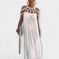Brinaya – Maxikleid aus Leinenmischung mit geflochtenem Dekolleté – Weiß