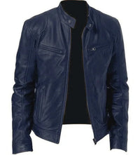 Enzo | Lässige Lederjacke mit Knopkragen – Stilvoll und Modern – Dunkelblau