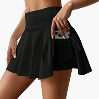 Damen Sport Plissee Shortsrock mit praktischer Tasche, lässiger Stil, ideal für Frühling und Sommer – Schwarz