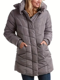 Keytharae | Plüschsteppjacke mit Reißverschluss und Kapuze in Übergröße – Grau