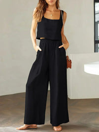 Sofia | Komfortables Damen Set aus Top und Hose – Schwarz