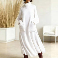 Glenda™ - Damen Oversize Strickkleid Rollkragen – Weiß
