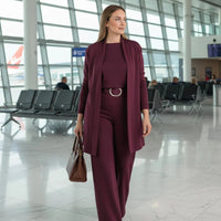 Bellagio | Dreiteiliges Set aus Cardigan, Top und Hose – Burgunderrot