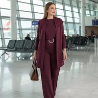 Zivara - Elegantes 3-Teiliges Set Mit Langem Cardigan Oberteil Und Hose – Bordeaux