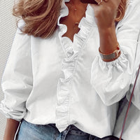Angelique™ | Bluse mit V-Ausschnitt und Rüschen – Weiß