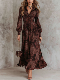 Marlene™ - Midi-Kleid mit Paisleymuster und Reißverschluss am Hals – Braun