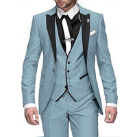 Dreiteiliges Leinen-Set für Herren: Business-Blazer, Weste und Hose – Himmelblau