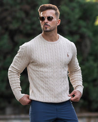 Bastian | Herren Zopfmuster Langarm Strickpullover – Beige