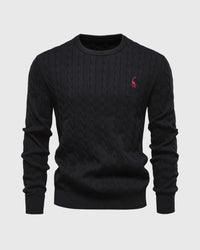Bastian | Herren Zopfmuster Langarm Strickpullover – Schwarz
