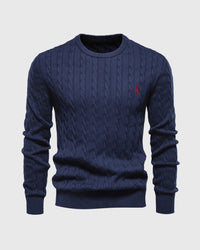 Bastian | Herren Zopfmuster Langarm Strickpullover – Blau
