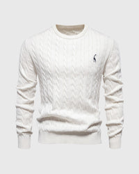 Bastian | Herren Zopfmuster Langarm Strickpullover – Weiß