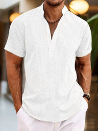 Pablo | Herren Henley Hemd mit Stehkragen – Weiß