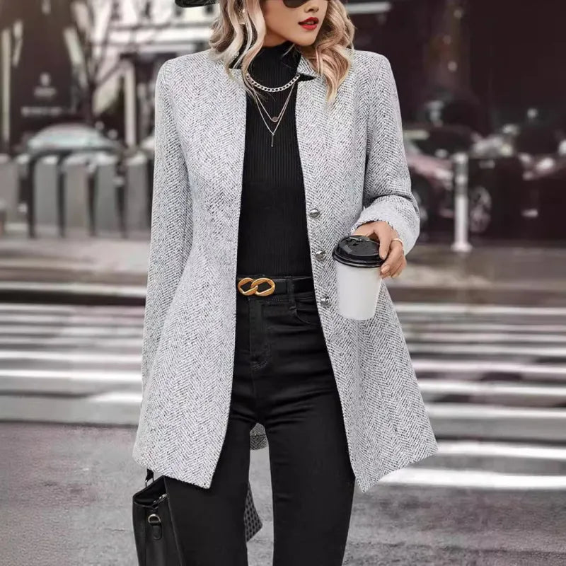 Shivarae | Eleganter grauer Mantel aus einer Wollmischung für Frauen