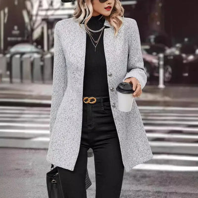 Shivarae | Eleganter grauer Mantel aus einer Wollmischung für Frauen