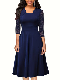 Heidi-Mode | Damenkleid mit Spitzendetails Perfekt für Formelle Anlässe – Marine
