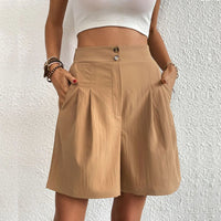Sommer-Shorts für Damen - Knielange kurze Hosen mit Gummiband – Beige