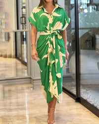Rilena Kleid | Elegantes Kleid mit bedruckten Knöpfen im Vintage-Stil für den Sommer – Grün