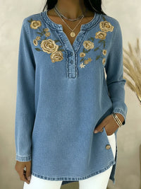 Nadja | Zeitloses Denim-Hemd mit Blumenmuster Damen – Blau
