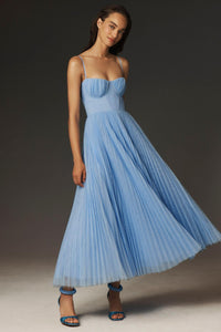 Stefanie™ | Korsett-Plisseekleid aus Tüll – Blau