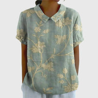 Elke | Damen Bluse Blumenkragen Kurzarm Romantic Feminin Sommer – Gelbliches Grün