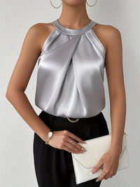 Miranda™ | Elegante Satinbluse mit freien Schultern – Hellgrau