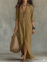 Dena - Premium-Leinen-Maxikleid – Khaki