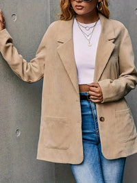 Shinelle | Klassischer Kordblazer mit Revers für stilbewusste Frauen – Aprikose