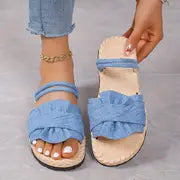 Ada | Damen Solide Farbe Sanfte Sandas – Pfauenblau