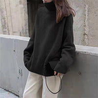 Klassischer Rollkragenpullover mit Übergröße für Frauen – Schwarz