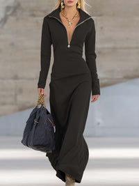 Beatrice | Damen Rosa Kapuzen Maxikleid Langarm – Schwarz