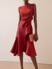 Beatrice | Drapiertes Asymmetrisches Midikleid – Rot