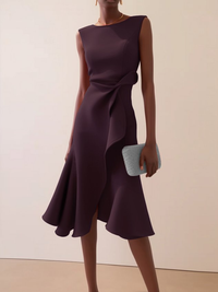 Beatrice | Drapiertes Asymmetrisches Midikleid – Burgunderrot