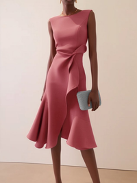 Beatrice | Drapiertes Asymmetrisches Midikleid – Rosa