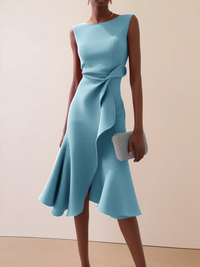 Beatrice | Drapiertes Asymmetrisches Midikleid – Hellblau