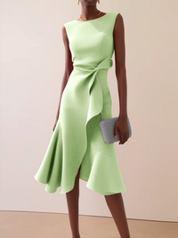 Beatrice | Drapiertes Asymmetrisches Midikleid – Hellgrün