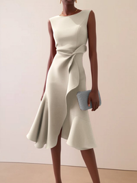 Beatrice | Drapiertes Asymmetrisches Midikleid – Creme