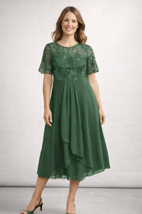 Beatrice | Zartes Spitzen Chiffon Midikleid – Grün