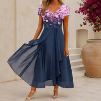 Beatrix | Florales Cocktail-Midikleid mit V-Ausschnitt – Rosa Blau