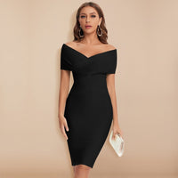 Mila Sommerliches Kleid | Bandage-Schulterfreies V-Ausschnitt Damenkleid – Schwarz