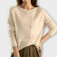 Paige – Weicher Cardigan mit asymmetrischer Knopfleiste – Beige