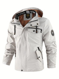 Ashtetra | Herren Casual Windbreaker Jacke mit Kapuze – schicke wasserdichte Jacke mit Stehkragen – Beige