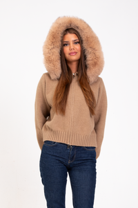 Alicia | Jacke mit Fellkapuze – Braun