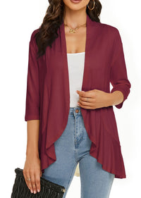 Bella | Damen Offener Front Drapierter Cardigan – Burgunder