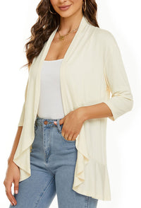 Bella | Damen Offener Front Drapierter Cardigan – Weiß-beige
