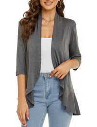 Bella | Damen Offener Front Drapierter Cardigan – Grau