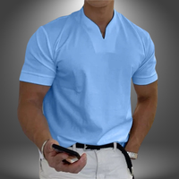 Belo | Herren cleanes V-Ausschnitt Shirt Kurzarm – Blau