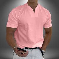 Belo | Herren cleanes V-Ausschnitt Shirt Kurzarm – Rosa
