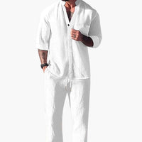 Benedikt | Herren Langarm Shirt Hose Set – Weiß