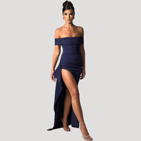 Benedikta | Damen Off Shoulder Elegantes Maxikleid – Marine
